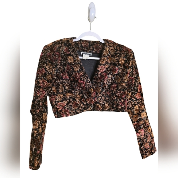 Vintage 90s velvety floral cropped jacket large - Picture 1 of 6